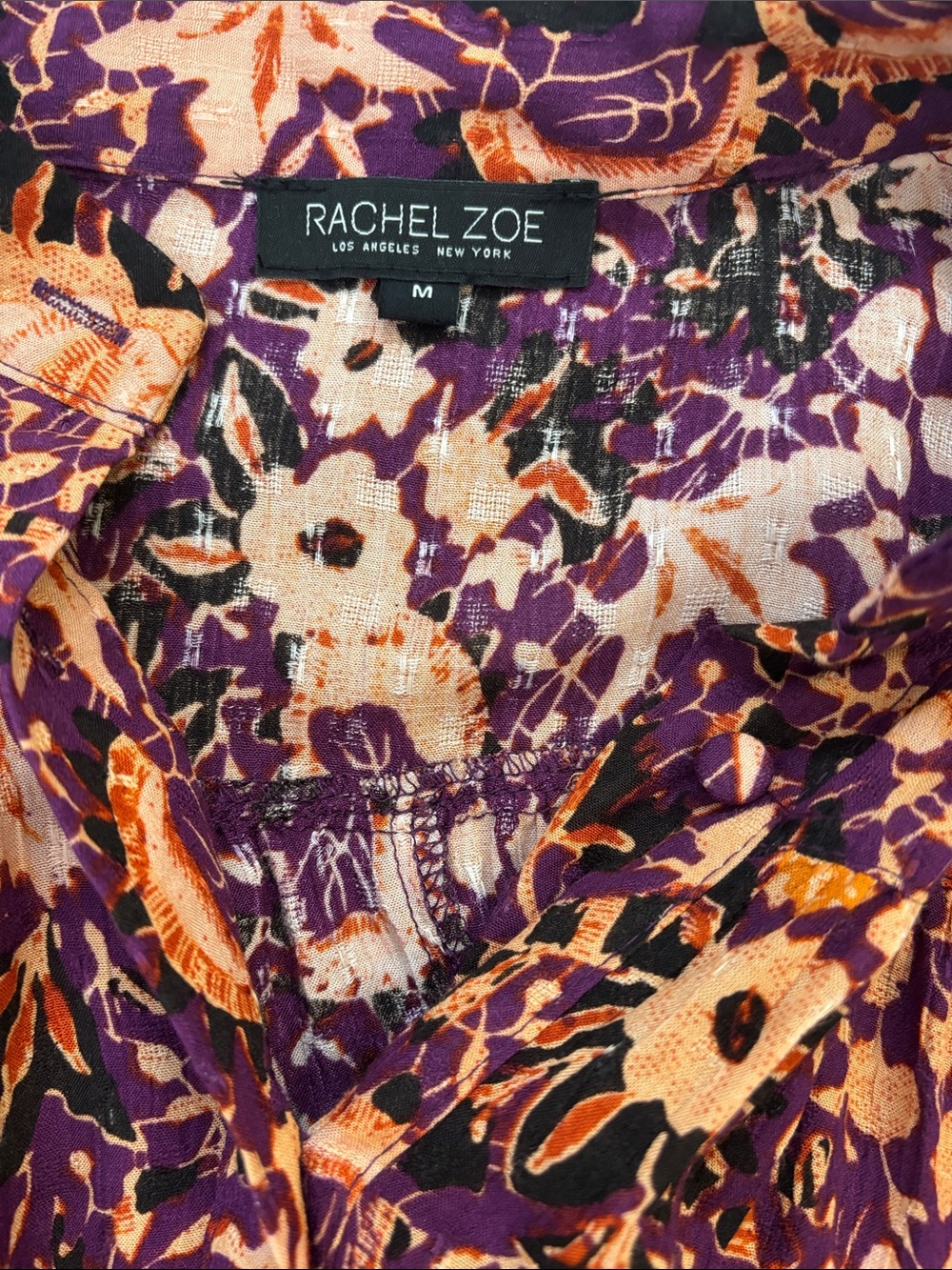 Rachel Zoe Tie-Front Floral Crop Blouse - Purple & Orange Tie Front. Button up. - Picture 2 of 8
